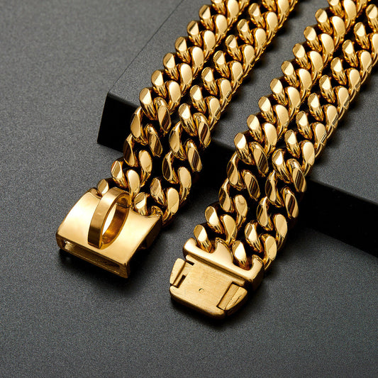 KFX-5934013 Double Row Metal Dog Chain Collar in Titanium Steel - Multiple Sizes Available