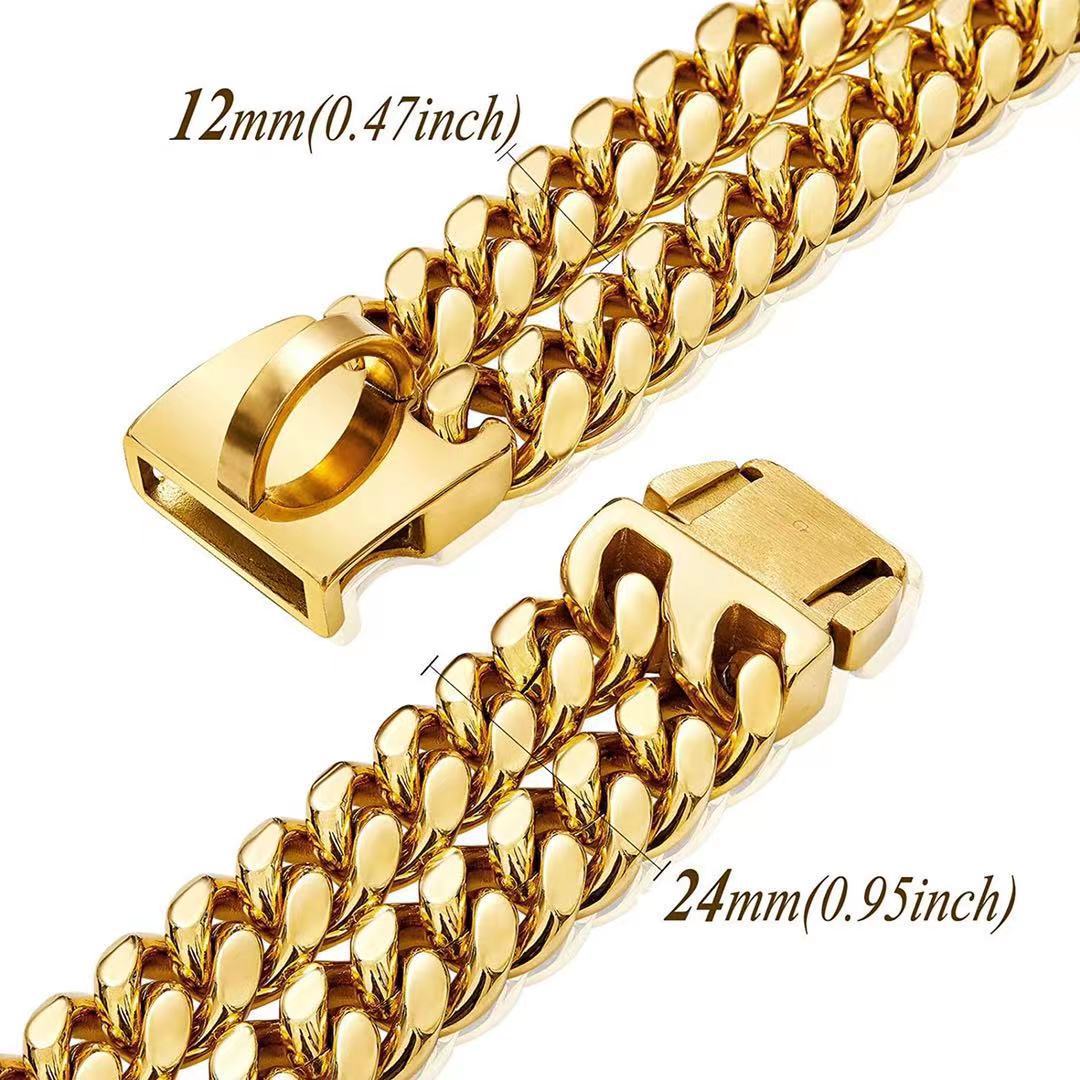 KFX-5934013 Double Row Metal Dog Chain Collar in Titanium Steel - Multiple Sizes Available