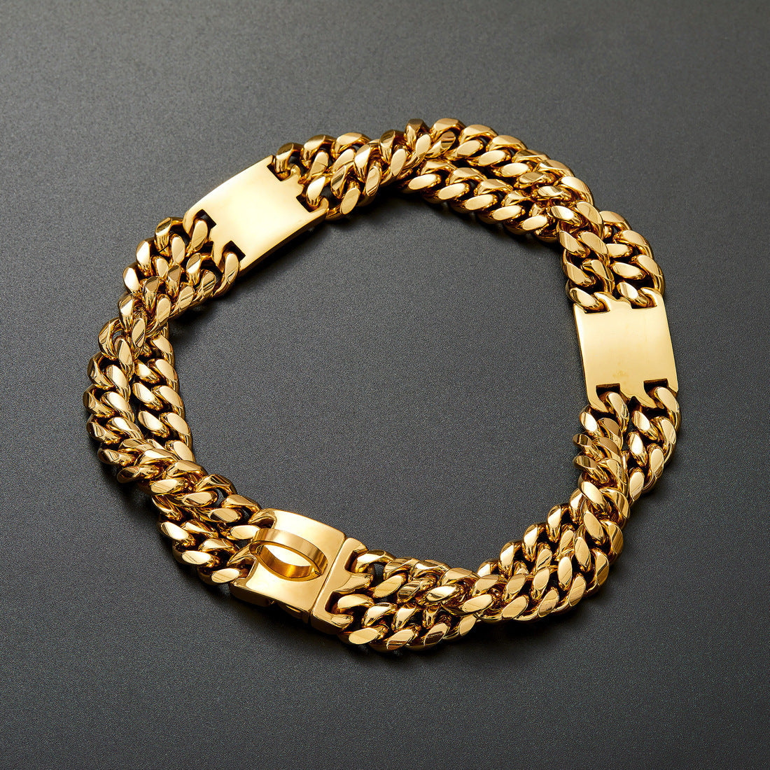 KFX-5934013 Double Row Metal Dog Chain Collar in Titanium Steel - Multiple Sizes Available