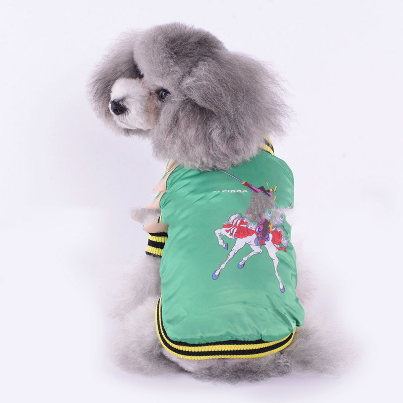 KFX-5934397 Yokosuka Samurai Satin Fabric Pet Coat – Red & Green, Sizes S to 2XL