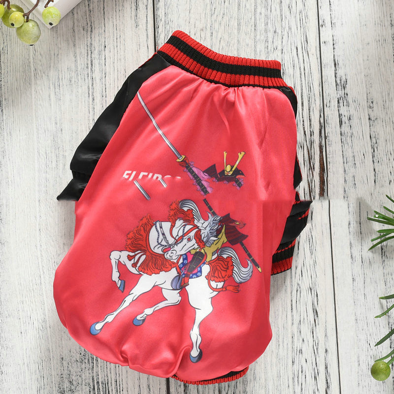 KFX-5934397 Yokosuka Samurai Satin Fabric Pet Coat – Red & Green, Sizes S to 2XL