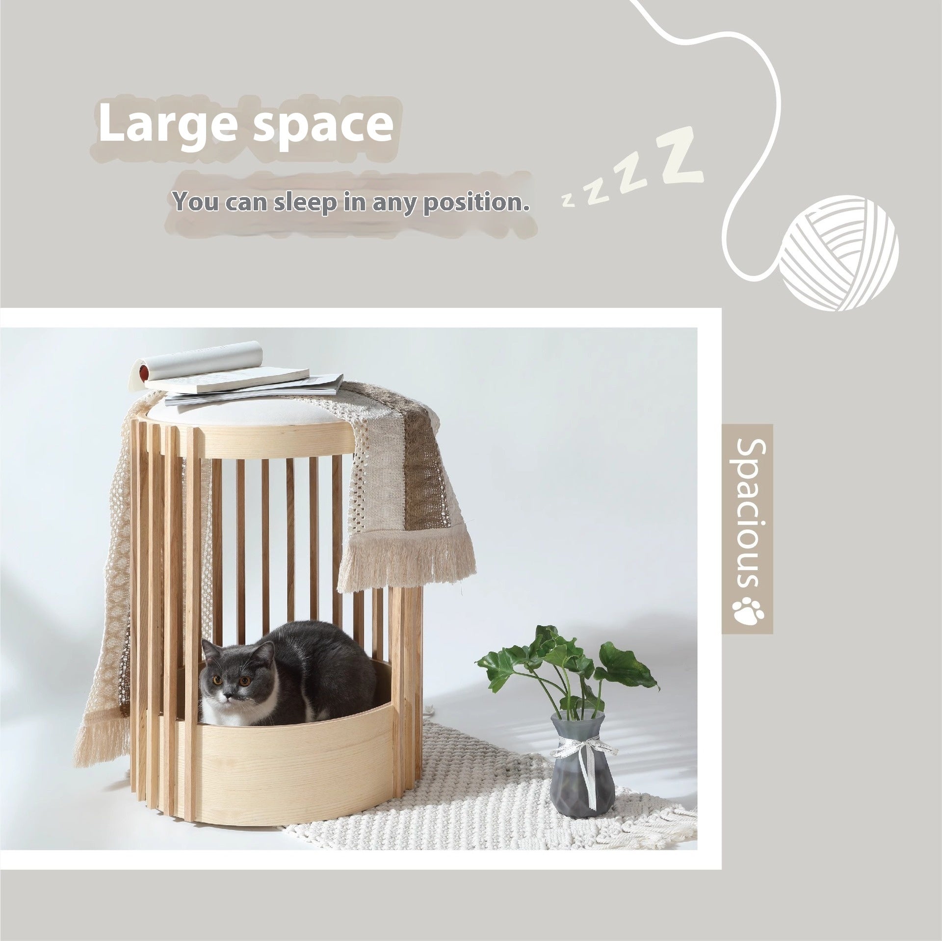 KFX-5935293 Solid Wood Cat Climbing Frame and Bed - Bite-Resistant, Simple Design, 40x60cm