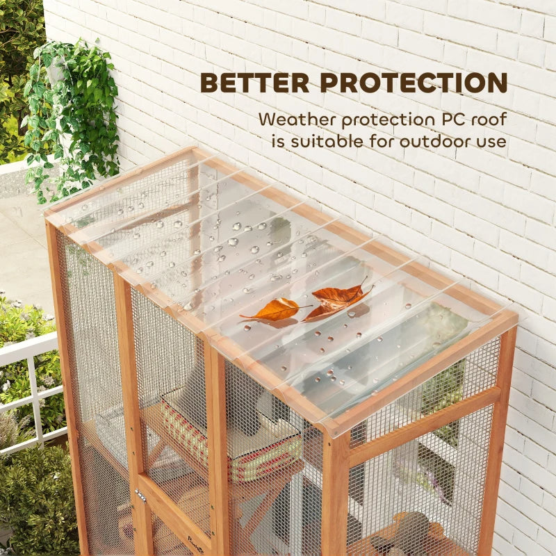 KFX-5935677 Large Wooden Cat Enclosure with 6 Jumping Platforms and Scratching Post for Outdoor Exploration