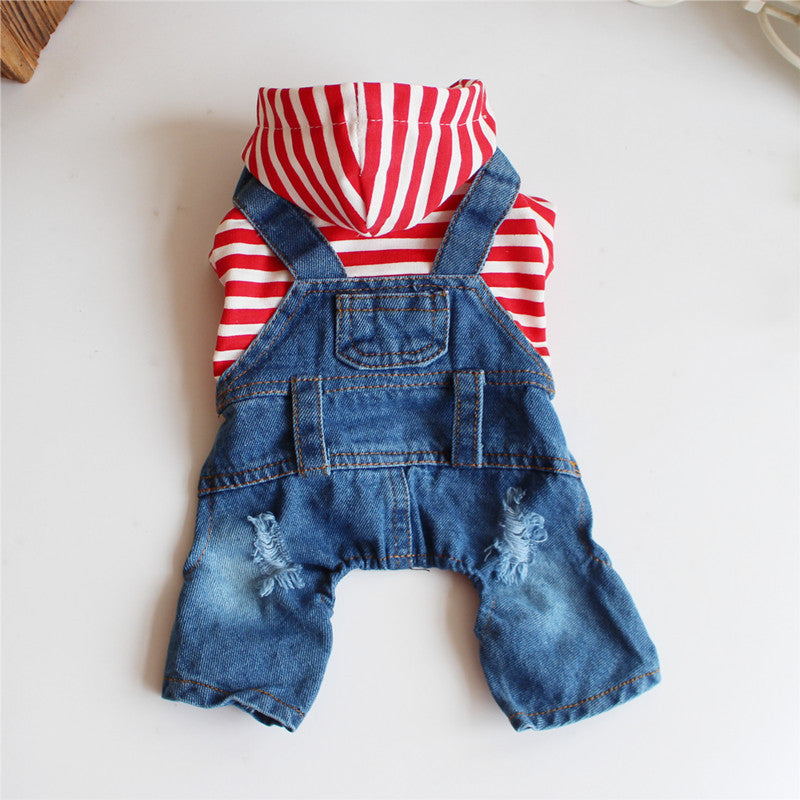 KFX-5936573 Casual Denim One-Piece Suit for Pets in Various Sizes