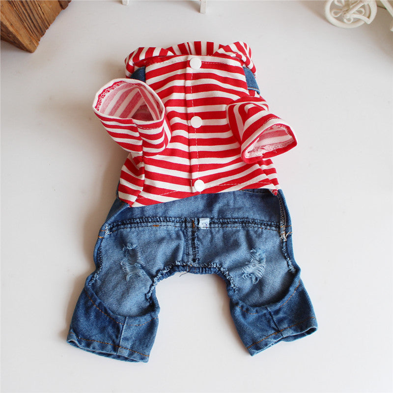 KFX-5936573 Casual Denim One-Piece Suit for Pets in Various Sizes