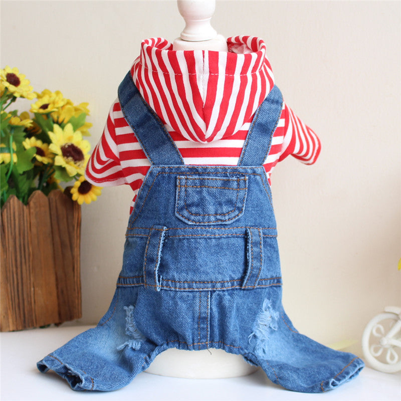 KFX-5936573 Casual Denim One-Piece Suit for Pets in Various Sizes
