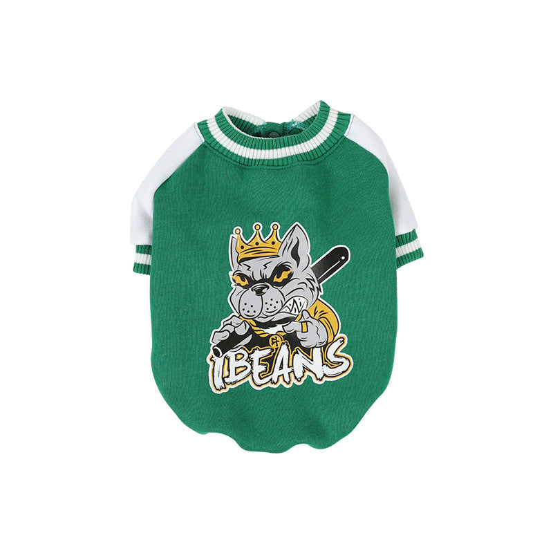 KFX-5937085 Fleece-Lined Cotton Baseball Shirt for Pets in Black and Green