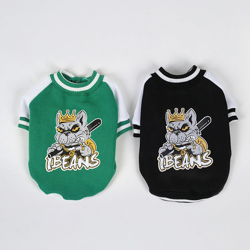 KFX-5937085 Fleece-Lined Cotton Baseball Shirt for Pets in Black and Green