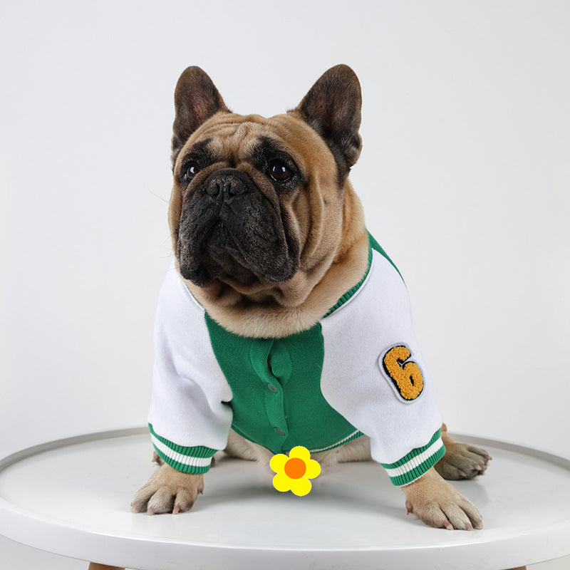 KFX-5937085 Fleece-Lined Cotton Baseball Shirt for Pets in Black and Green