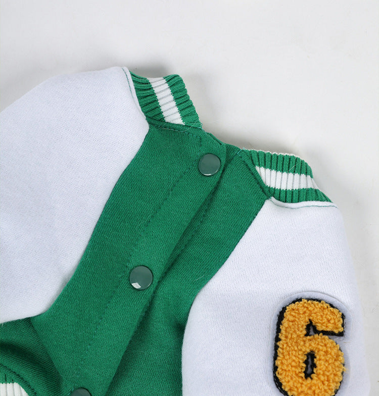 KFX-5937085 Fleece-Lined Cotton Baseball Shirt for Pets in Black and Green