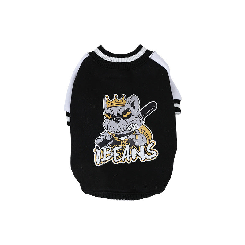 KFX-5937085 Fleece-Lined Cotton Baseball Shirt for Pets in Black and Green