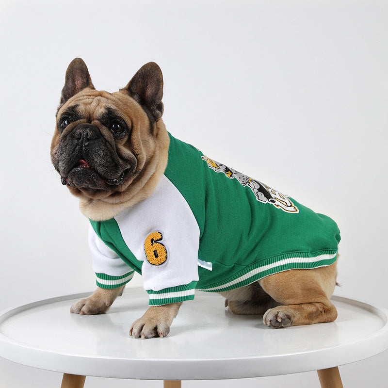 KFX-5937085 Fleece-Lined Cotton Baseball Shirt for Pets in Black and Green