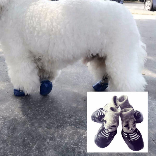 KFX-5938621 Waterproof Non-Slip Pet Shoes for Dogs and Cats - Set of 4, Cotton & Rubber, Available in Sizes S, M, L