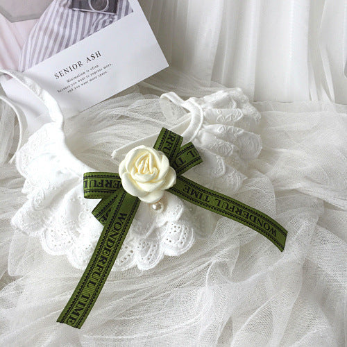 KFX-5939389 Chic Green Lace Cotton Pet Scarf for Stylish Pets - Available in XS, S, M, L, XL