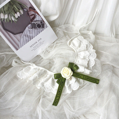 KFX-5939389 Chic Green Lace Cotton Pet Scarf for Stylish Pets - Available in XS, S, M, L, XL