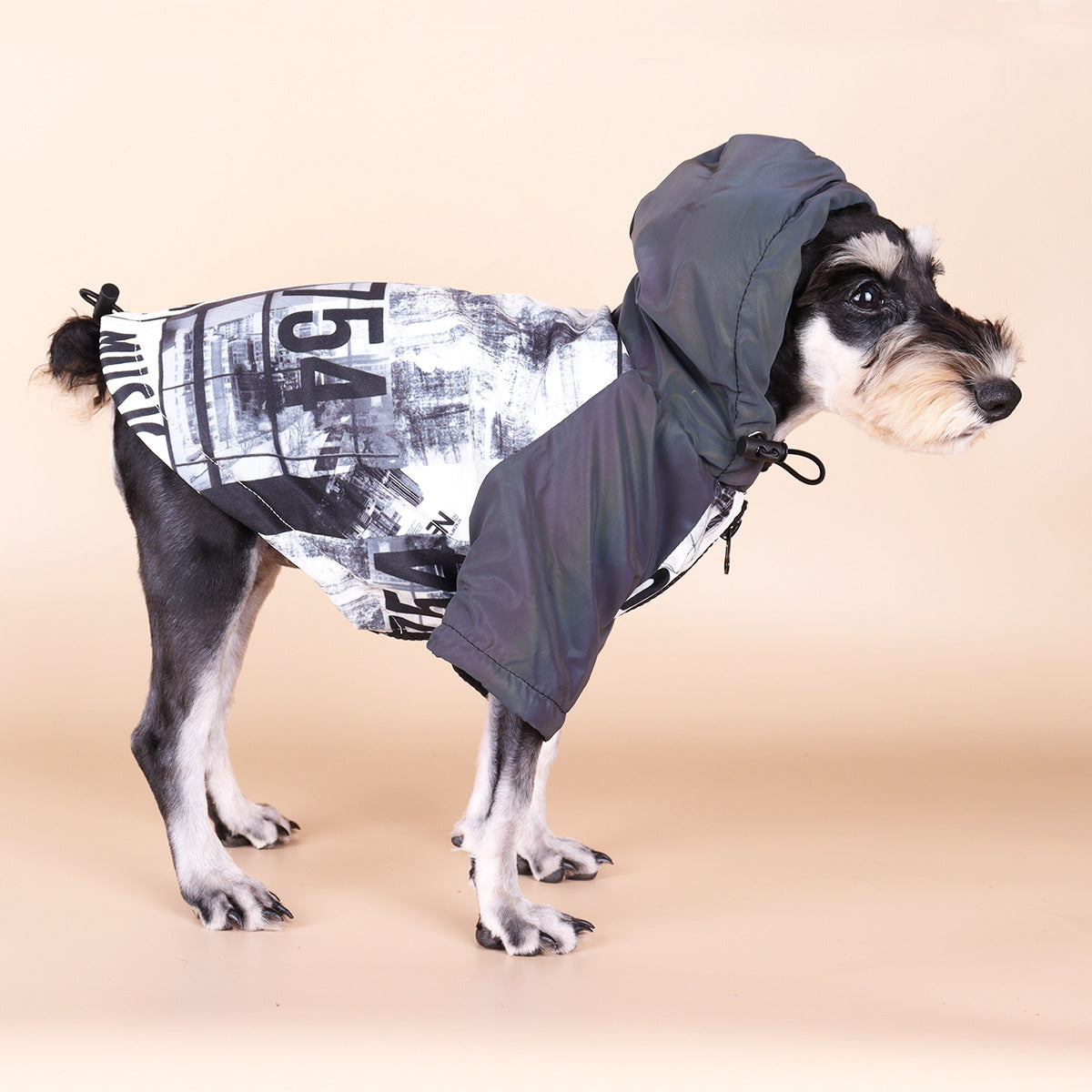 KFX-5940157 Reflective Dog Raincoat with Drawstring Hood and Colorful Sleeves, Polyester Material, Trendy Print, Available in Sizes XS-XXL
