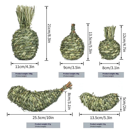 KFX-5940413 Pet Rabbit Stuffy Toys Set - Timothy Grass Chewable Snacks for Guinea Pigs and Small Animals
