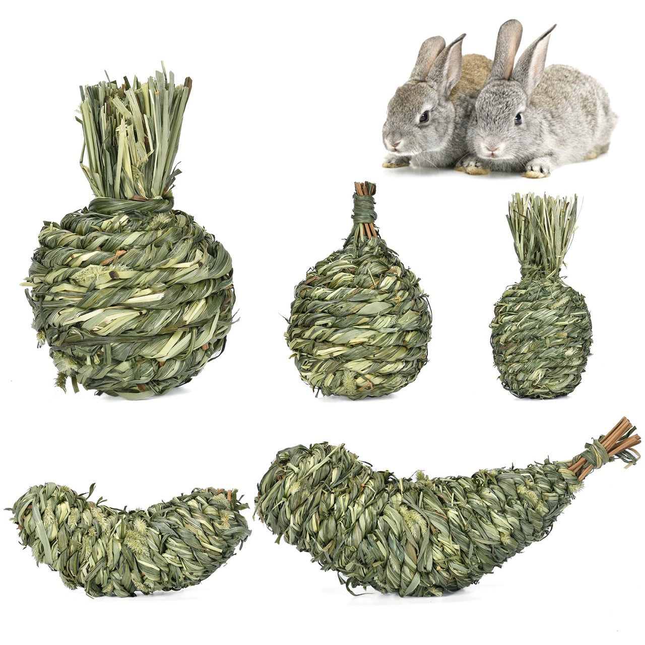 KFX-5940413 Pet Rabbit Stuffy Toys Set - Timothy Grass Chewable Snacks for Guinea Pigs and Small Animals