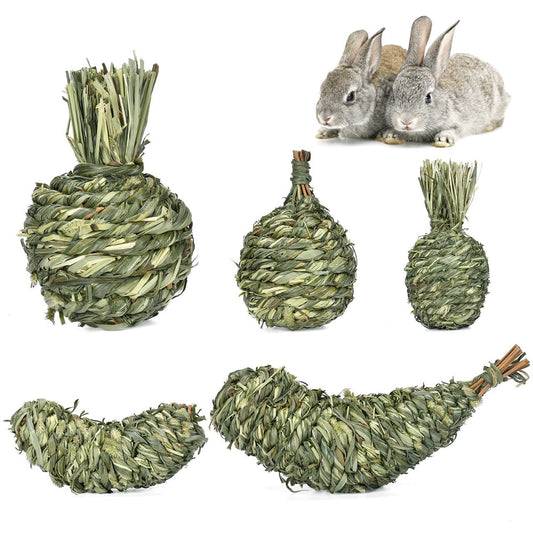 KFX-5940413 Pet Rabbit Stuffy Toys Set - Timothy Grass Chewable Snacks for Guinea Pigs and Small Animals