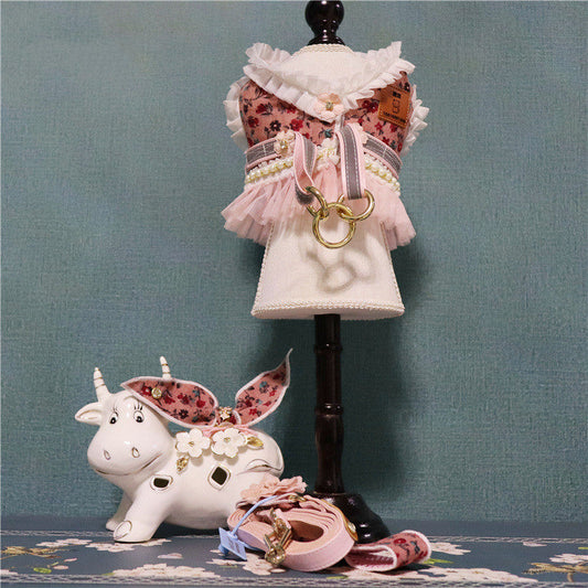 KFX-5941053 Reflective Floral Pet Chest Harness with Leash for Dogs and Cats