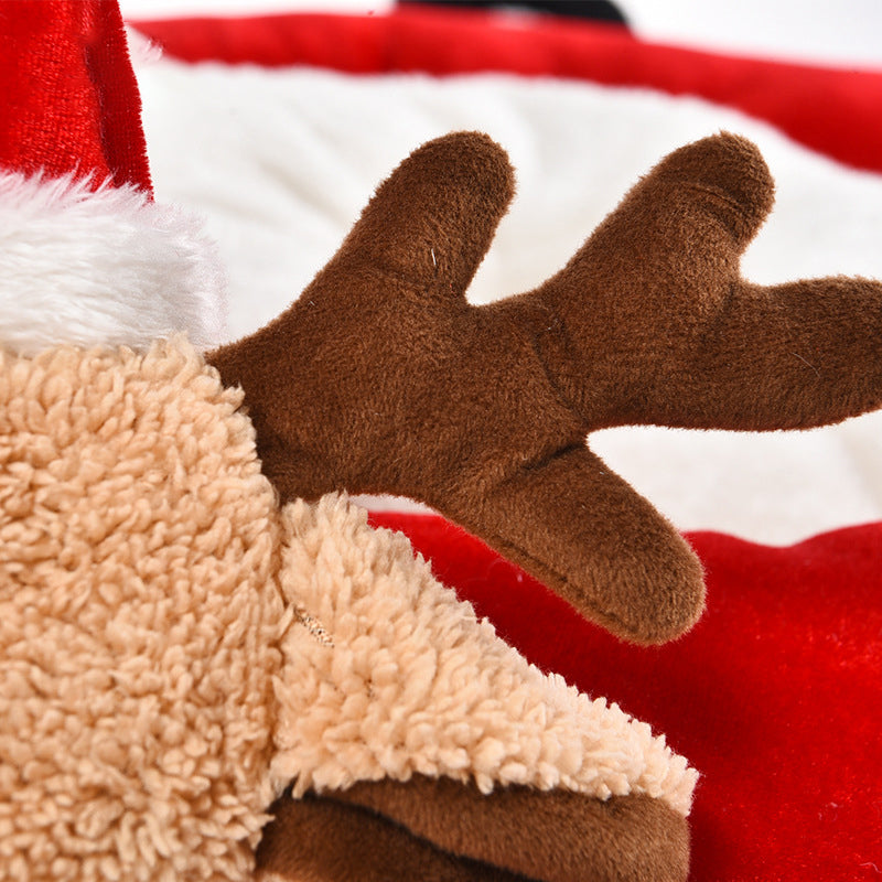 KFX-5941821 Cozy Red Reindeer Round Pet Nest - Plush Polyester and Velvet, 45x40x57cm