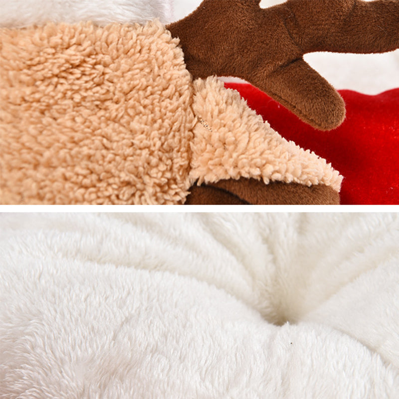 KFX-5941821 Cozy Red Reindeer Round Pet Nest - Plush Polyester and Velvet, 45x40x57cm