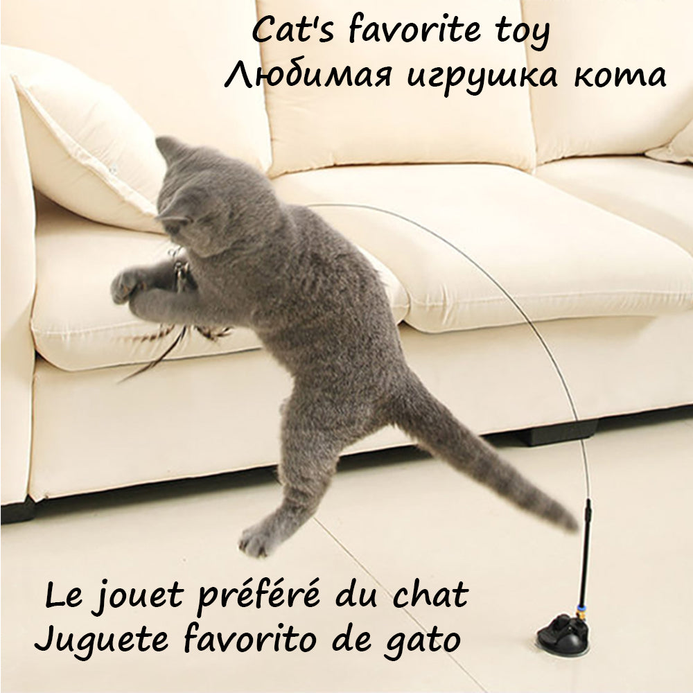 KFX-5942589 Detachable Cat Play Stick with Feathers and Suction Cup Base