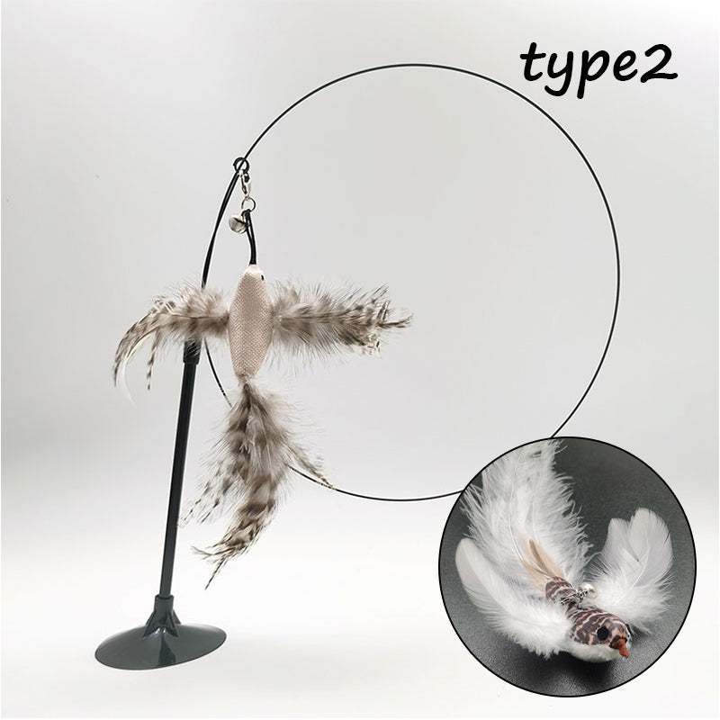 KFX-5942589 Detachable Cat Play Stick with Feathers and Suction Cup Base
