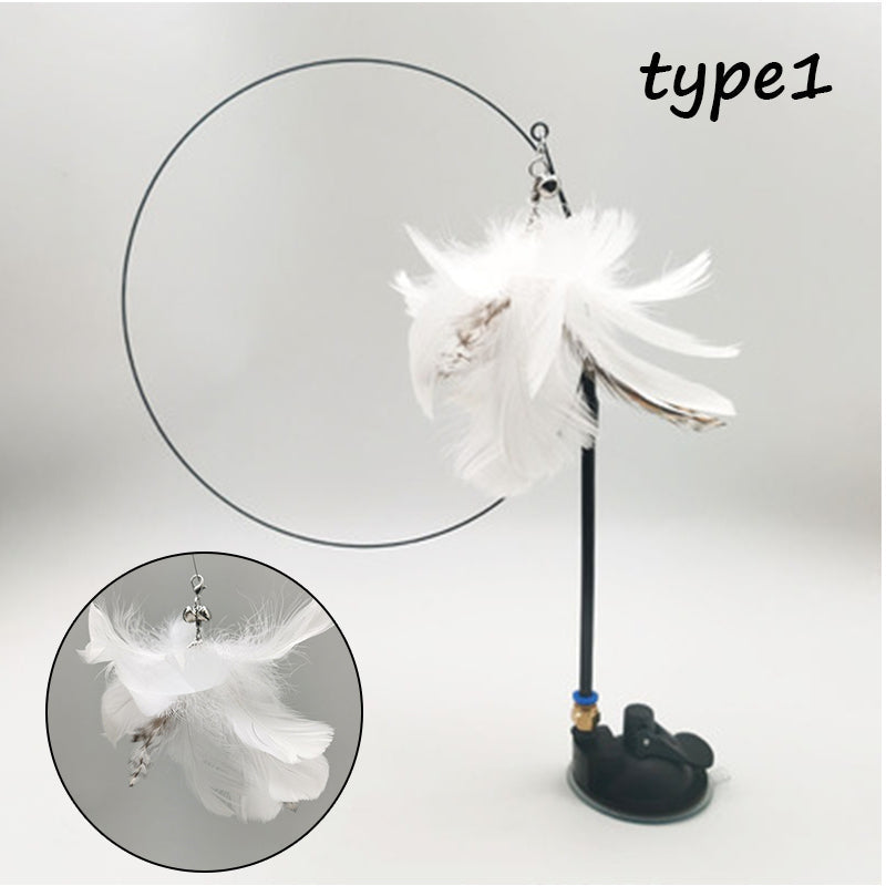KFX-5942589 Detachable Cat Play Stick with Feathers and Suction Cup Base