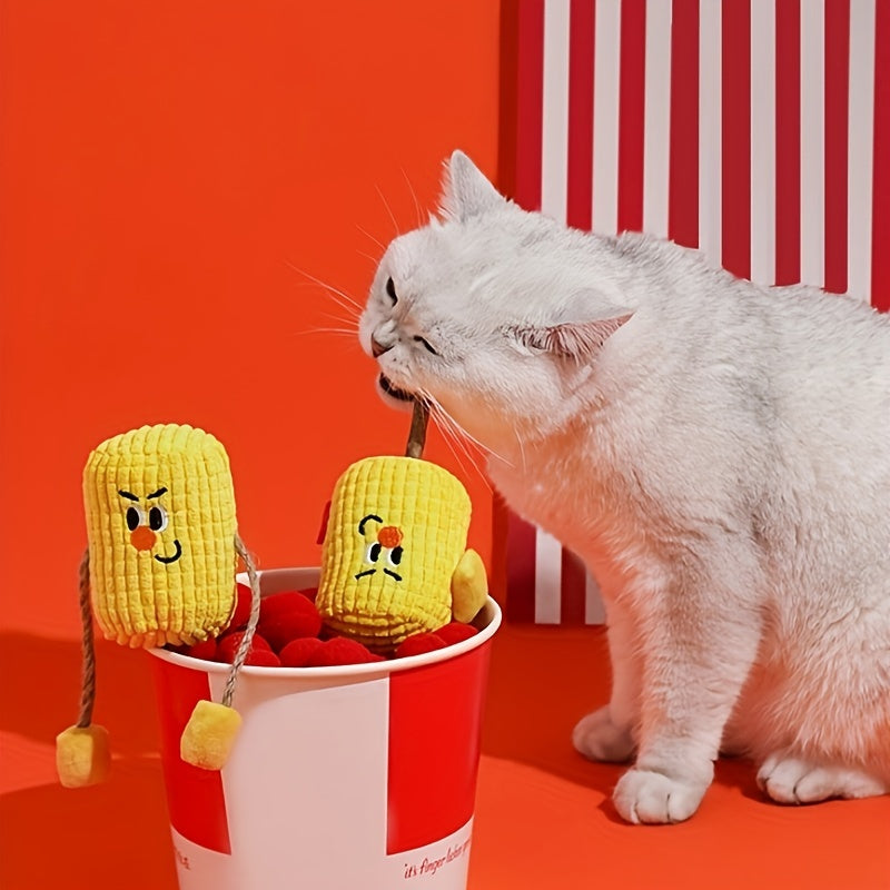 KFX-5945021 Natural Corn Cob Cat Toy with Catnip for Teeth Cleaning and Molar Care