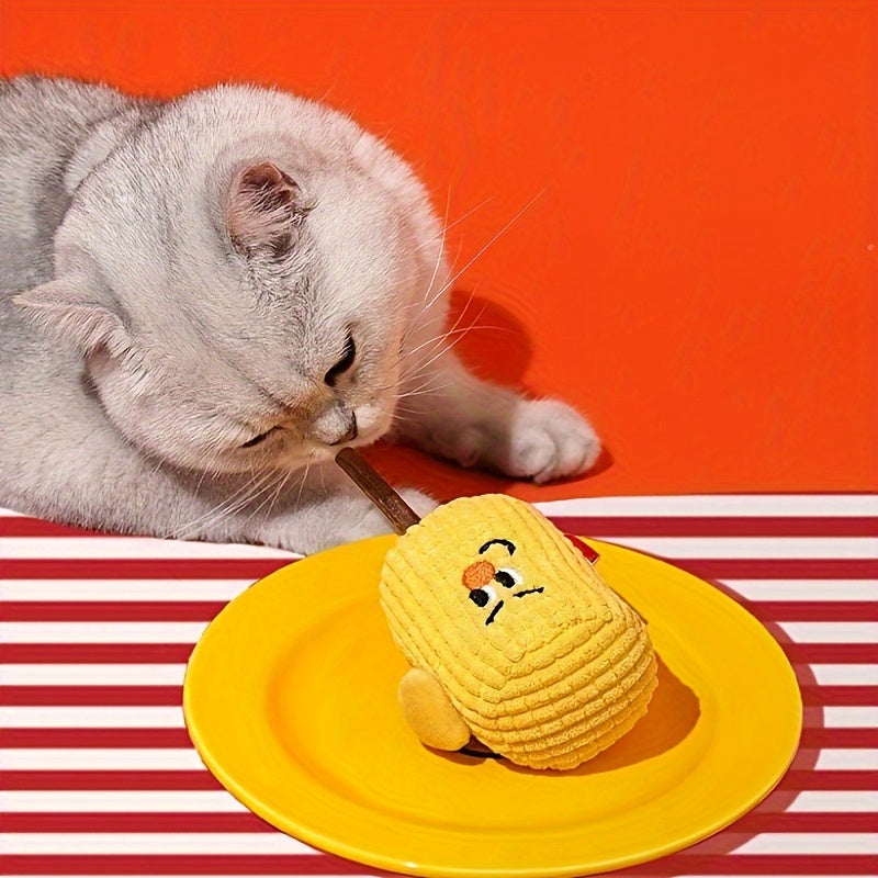 KFX-5945021 Natural Corn Cob Cat Toy with Catnip for Teeth Cleaning and Molar Care