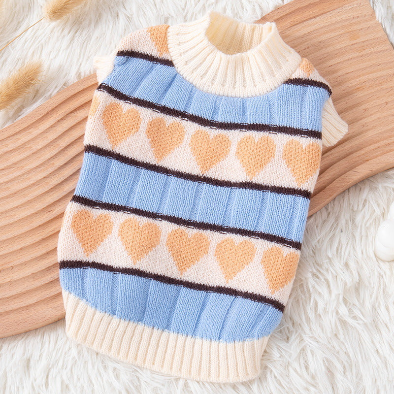 KFX-5945533 Peach Heart Velvet Pet Sweater for Dogs and Cats in Multiple Sizes