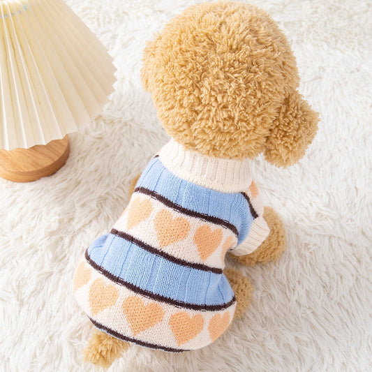KFX-5945533 Peach Heart Velvet Pet Sweater for Dogs and Cats in Multiple Sizes