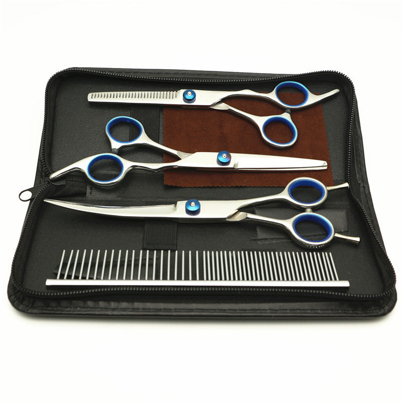 KFX-5949117 Dog Grooming Scissors and Comb Set - Stainless Steel Finishing Tools with Leather Bag
