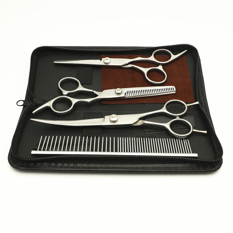 KFX-5949117 Dog Grooming Scissors and Comb Set - Stainless Steel Finishing Tools with Leather Bag