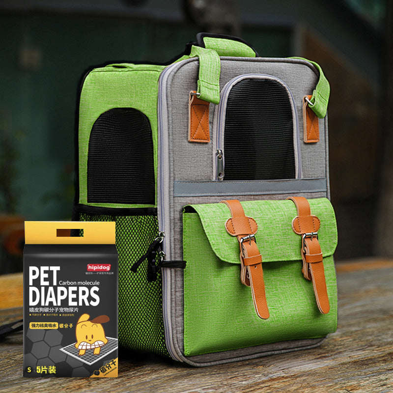 KFX-5949757 Pet Carrier Backpack with Diaper and Vest Traction Options - Oxford Cloth, Green/Blue/Orange, 32x22x42cm