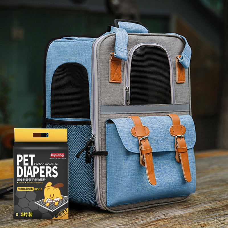 KFX-5949757 Pet Carrier Backpack with Diaper and Vest Traction Options - Oxford Cloth, Green/Blue/Orange, 32x22x42cm