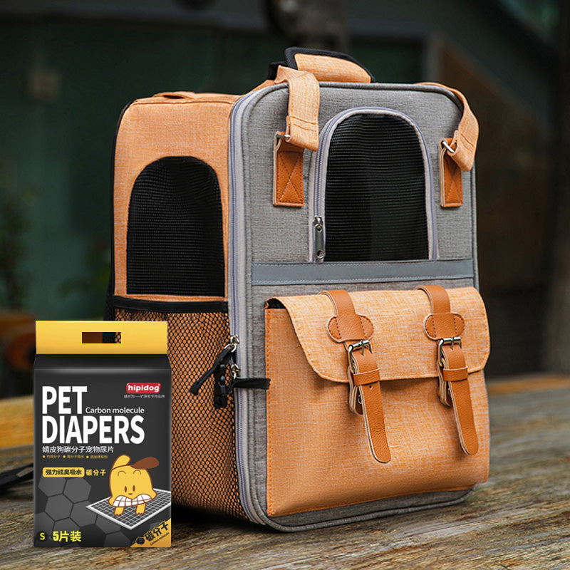 KFX-5949757 Pet Carrier Backpack with Diaper and Vest Traction Options - Oxford Cloth, Green/Blue/Orange, 32x22x42cm