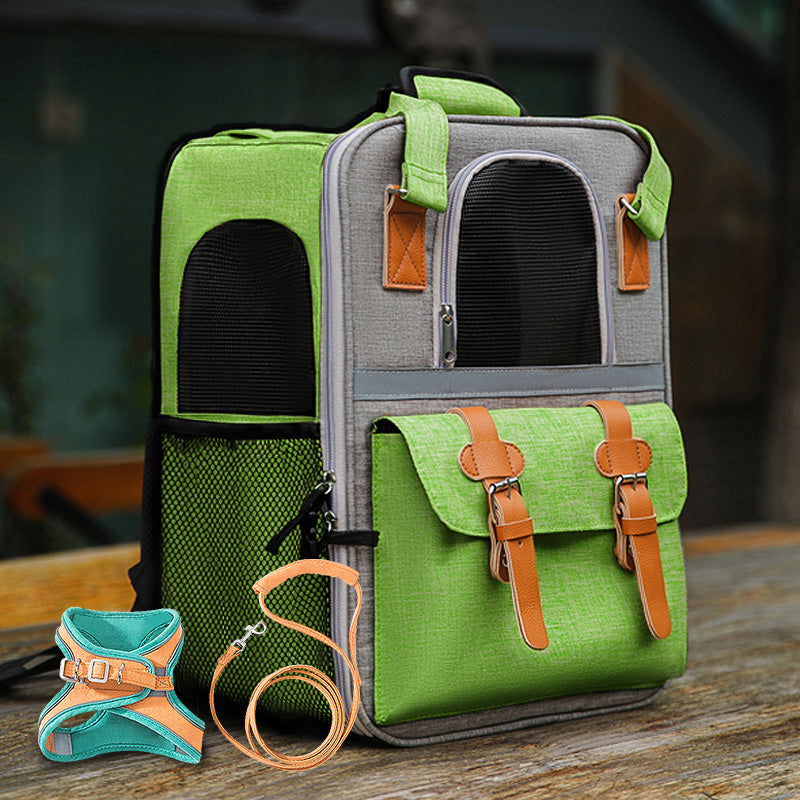 KFX-5949757 Pet Carrier Backpack with Diaper and Vest Traction Options - Oxford Cloth, Green/Blue/Orange, 32x22x42cm
