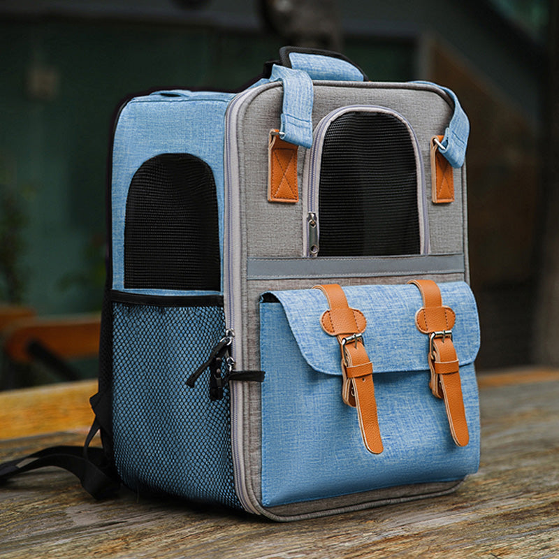 KFX-5949757 Pet Carrier Backpack with Diaper and Vest Traction Options - Oxford Cloth, Green/Blue/Orange, 32x22x42cm