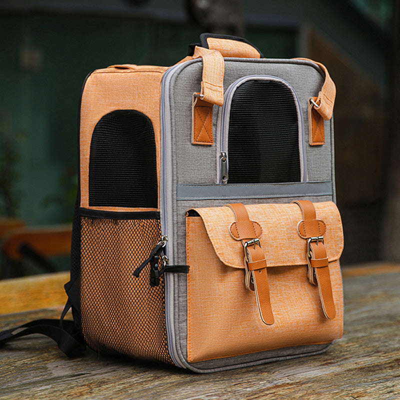 KFX-5949757 Pet Carrier Backpack with Diaper and Vest Traction Options - Oxford Cloth, Green/Blue/Orange, 32x22x42cm