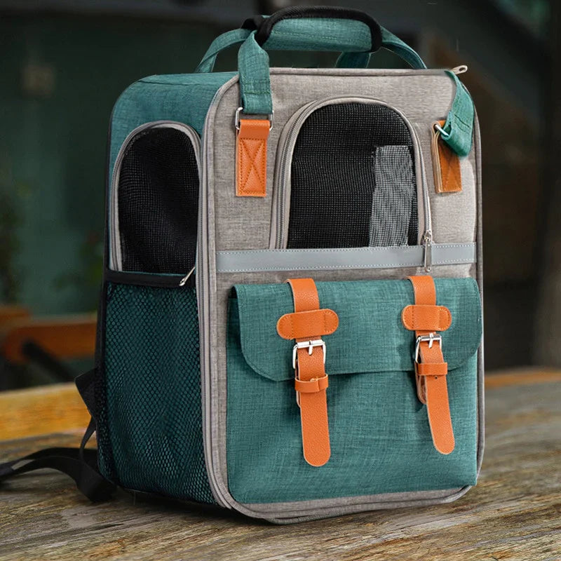 KFX-5949757 Pet Carrier Backpack with Diaper and Vest Traction Options - Oxford Cloth, Green/Blue/Orange, 32x22x42cm