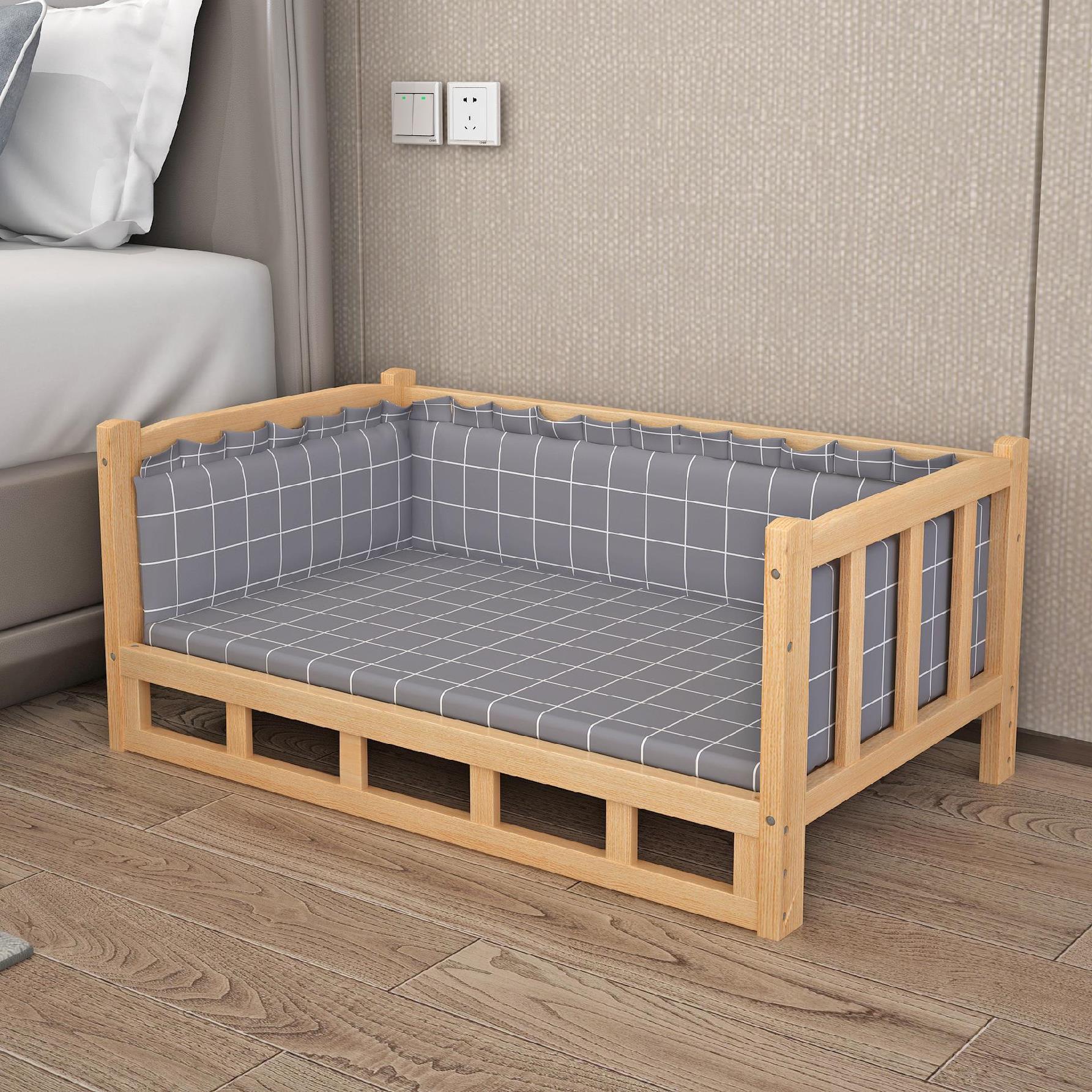 KFX-5951933 Stylish Wooden Dog Bed with Soft Cotton Cushion in Multiple Colors