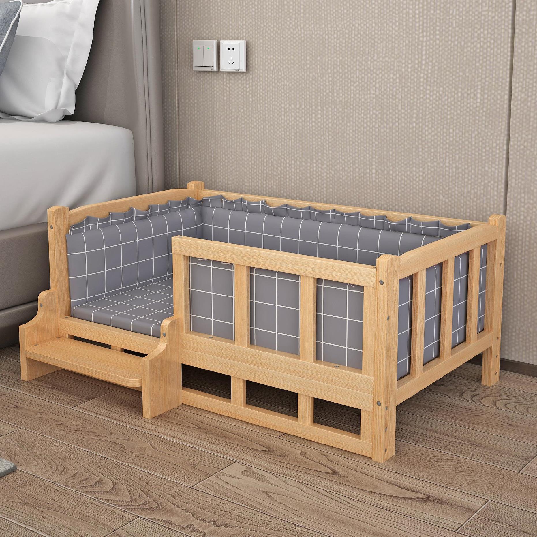 KFX-5951933 Stylish Wooden Dog Bed with Soft Cotton Cushion in Multiple Colors