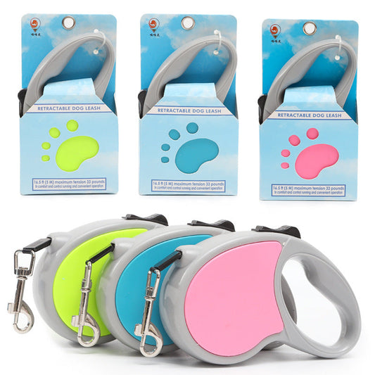KFX-5953085 Telescopic Pet Leash - Two Color Options in Blue, Pink, and Fluorescent Green, 3m & 5m Lengths