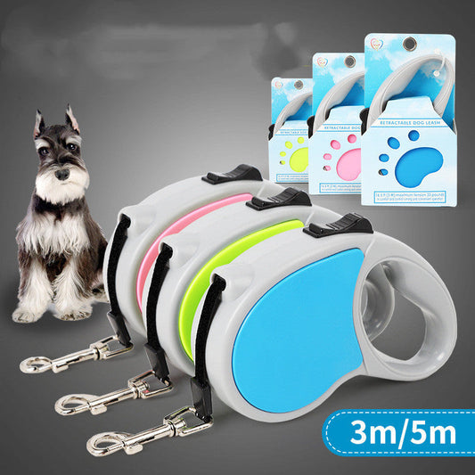 KFX-5953085 Telescopic Pet Leash - Two Color Options in Blue, Pink, and Fluorescent Green, 3m & 5m Lengths