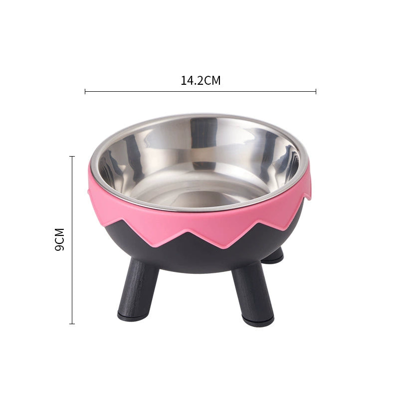 KFX-5953469 Anti-Tumble Cat Bowl with Neck Protection - Stainless Steel High Platform and Popcorn Design Options