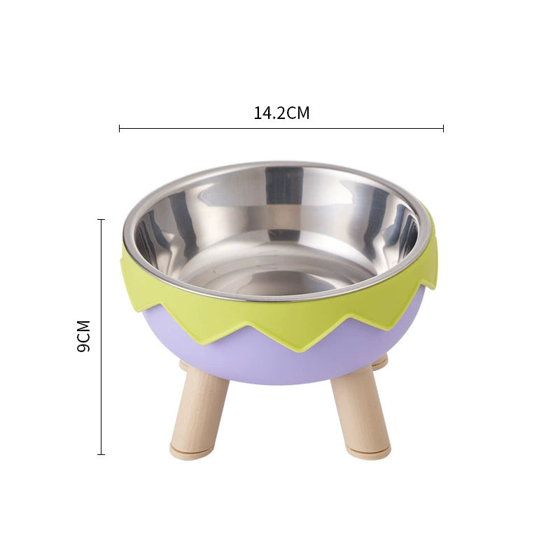 KFX-5953469 Anti-Tumble Cat Bowl with Neck Protection - Stainless Steel High Platform and Popcorn Design Options