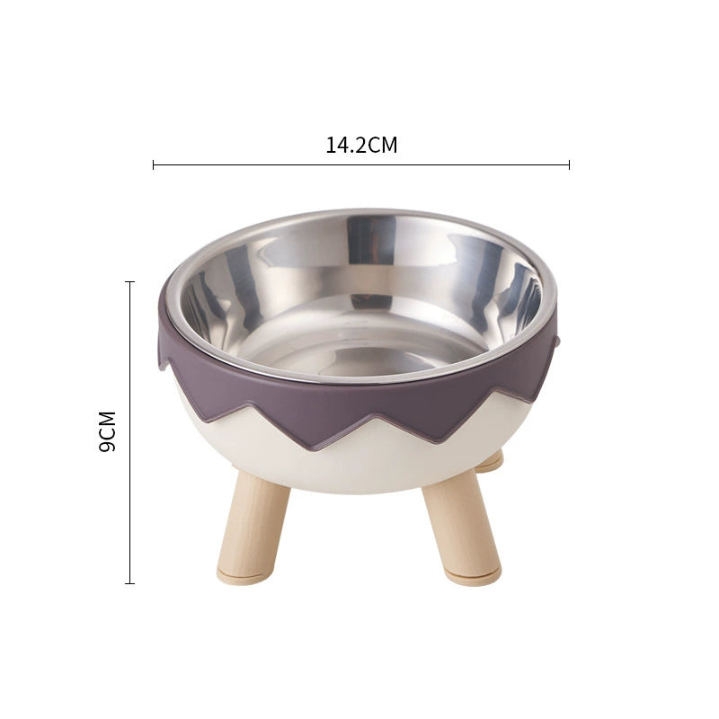 KFX-5953469 Anti-Tumble Cat Bowl with Neck Protection - Stainless Steel High Platform and Popcorn Design Options