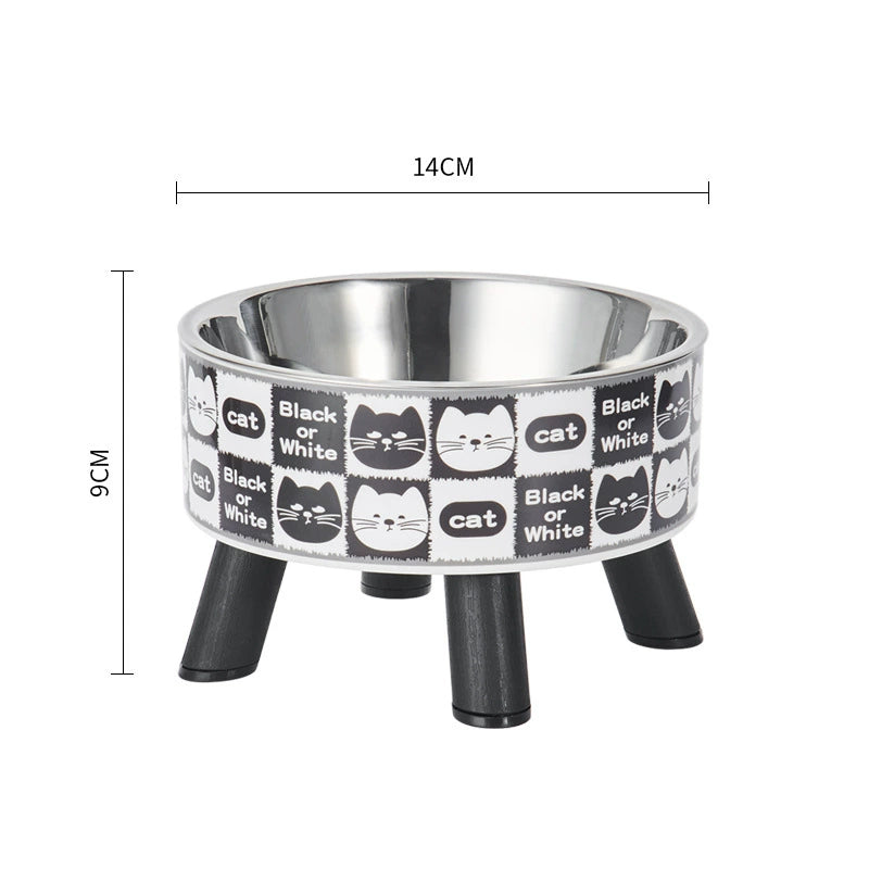 KFX-5953469 Anti-Tumble Cat Bowl with Neck Protection - Stainless Steel High Platform and Popcorn Design Options